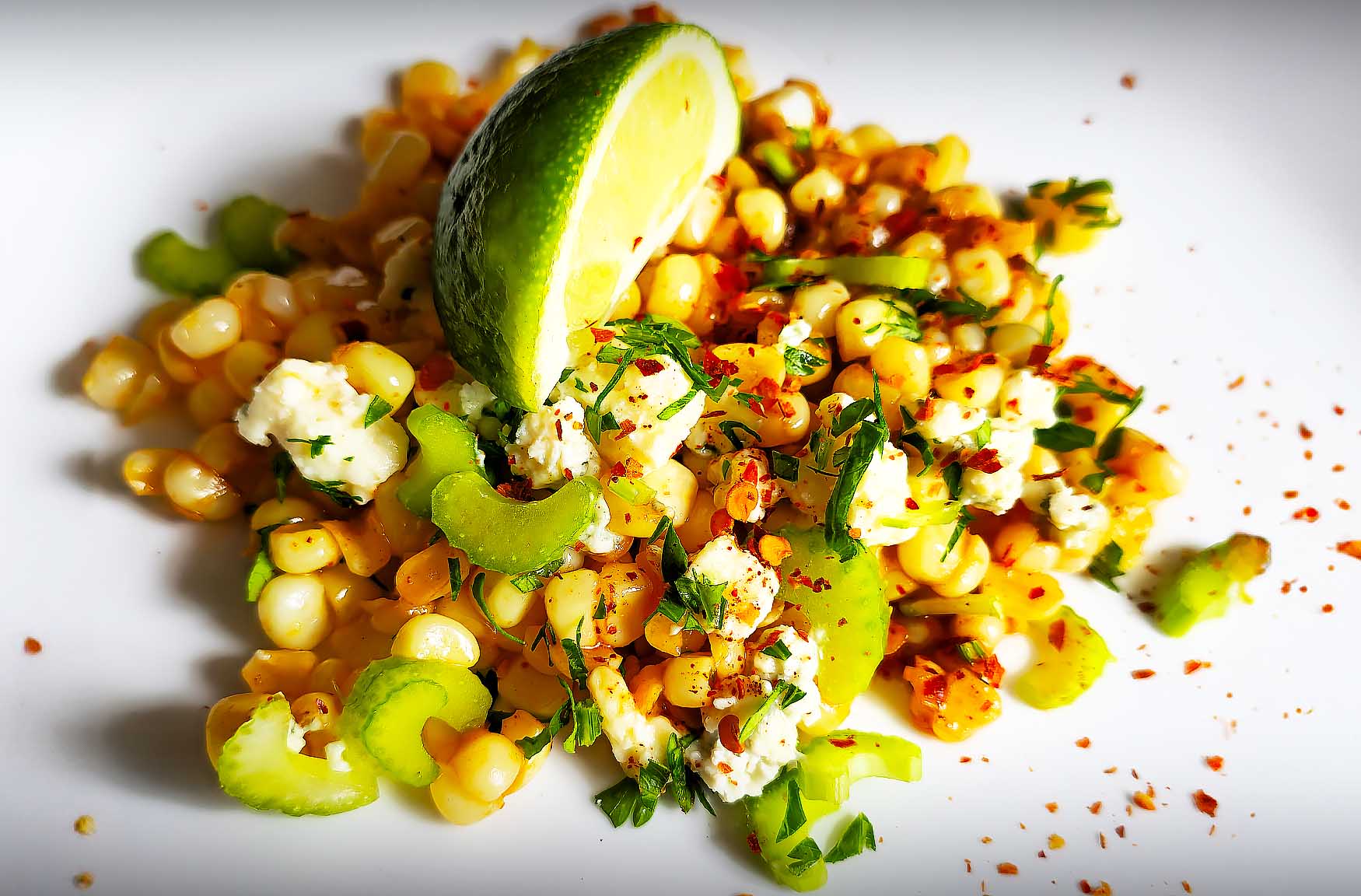 Recipe for Cast Iron Smoky Buffalo Blue Cheese Sweet Corn by New England Innkeeper