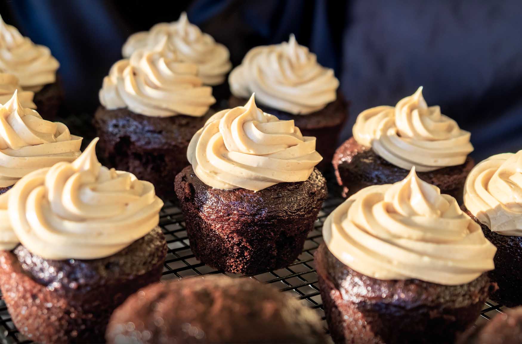 Recipe for Moist Chocolate Cupcakes with Swiss Meringue Peanut Buttercream