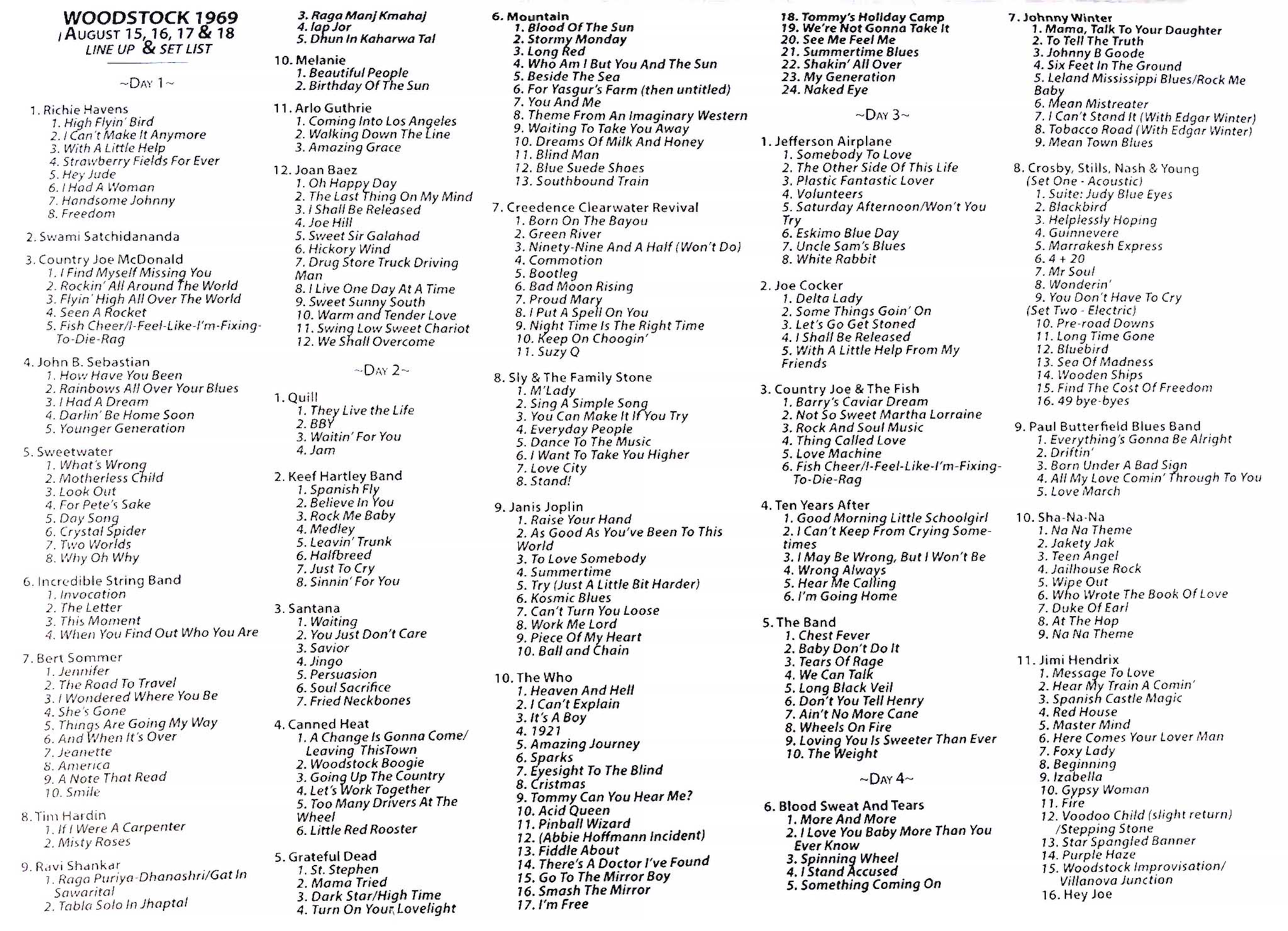 woodstock_set_list Woodstock Set List