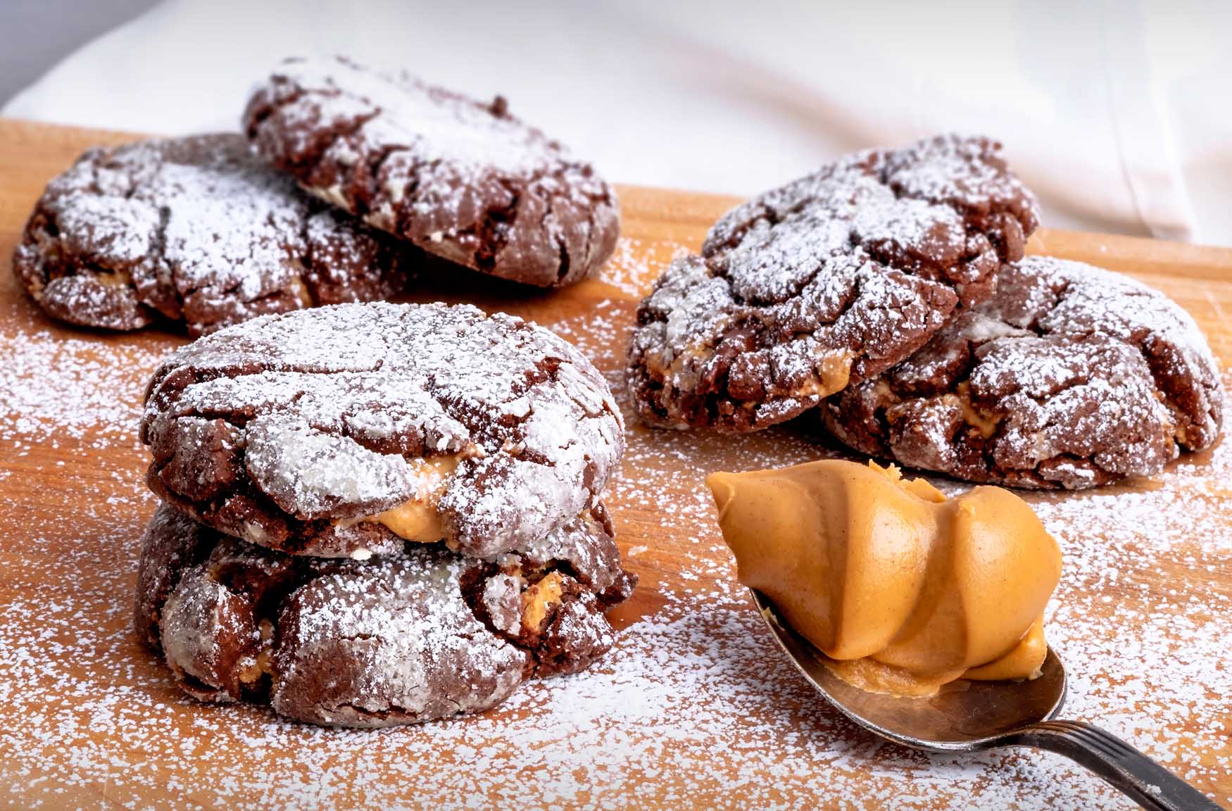 The Best Peanut Butter Stuffed Chocolate Crinkle Cookies Recipe